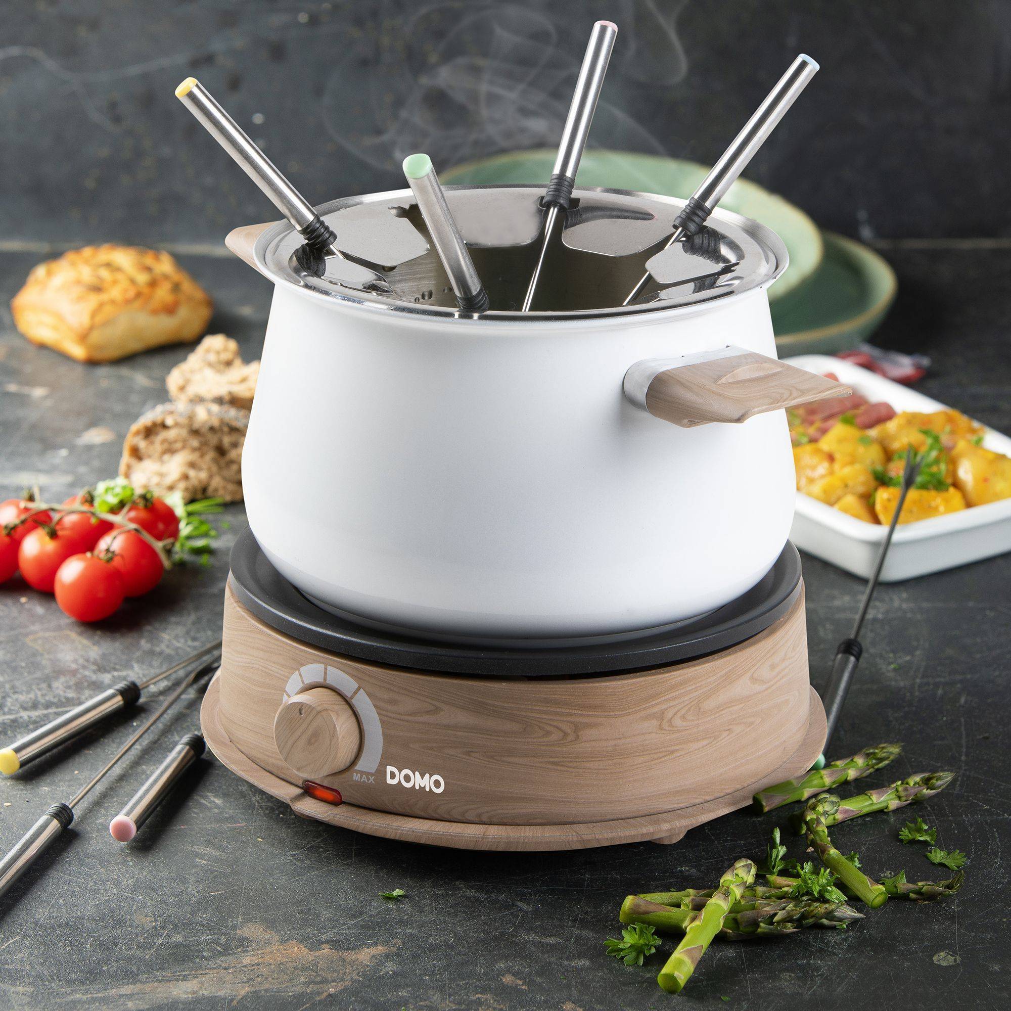 DOMO DO736F Fondue Set - 1500W - 2 L - Voor 8 Personen - Wit/Hout-1