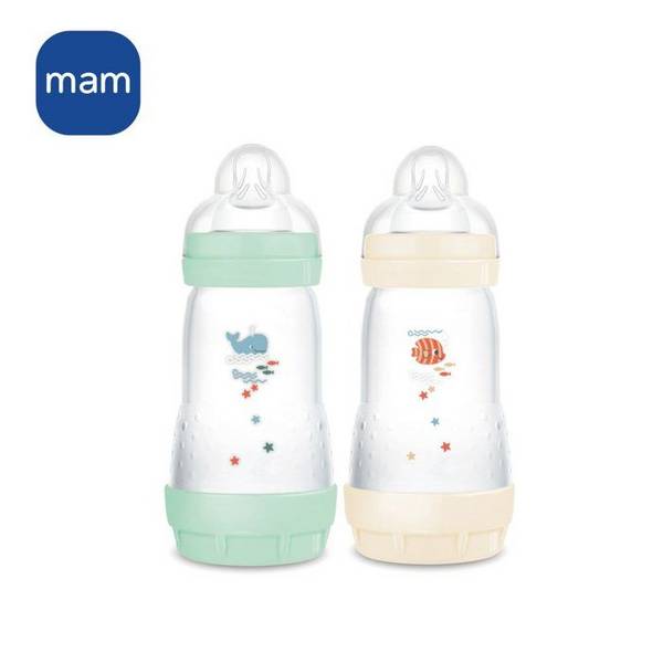 Set van 2 MAM Easy Start Classic Antikolk Flessen 260 ml Mint + Katoen