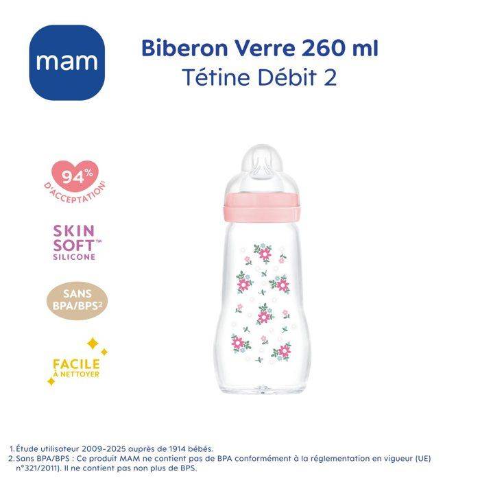 MAM Glazen Fles - Medium Flow Speen 2 - Roze-1