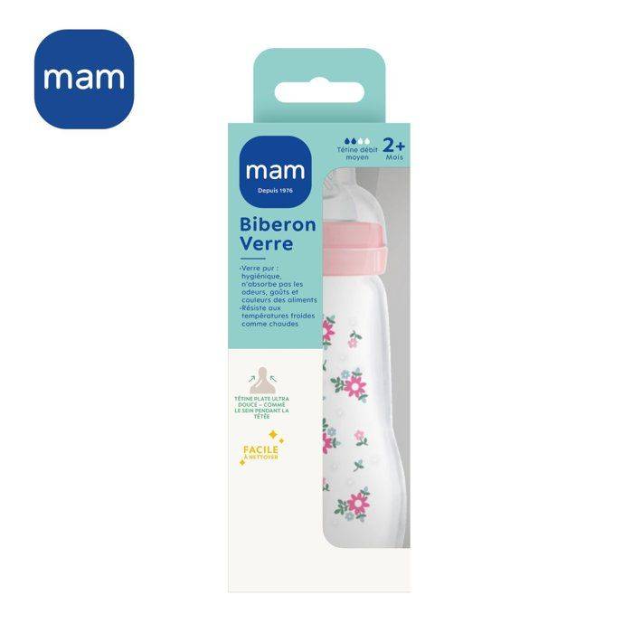 MAM Glazen Fles - Medium Flow Speen 2 - Roze-2