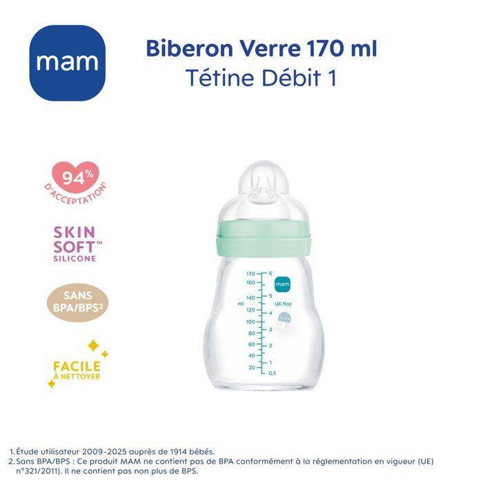 MAM Glazen Fles - 170 ml - Blauw - Maat 1 Speen-2
