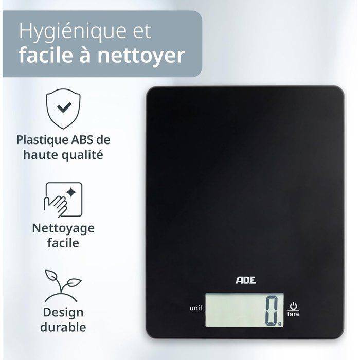 ADE Digitale Keukenweegschaal - LEONIE - ABS Kunststof - 22 x 17 cm - Inclusief 1 CR 2032 Batterij - Zwart-1