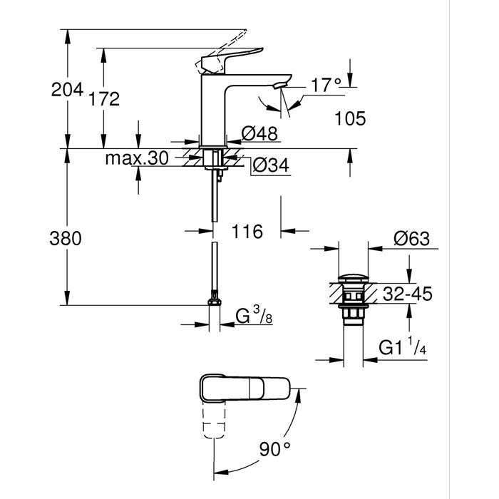 Wastafelkraan - GROHE DICE - Maat M - Ch3 cartridge & klik-klak - Chroom-1