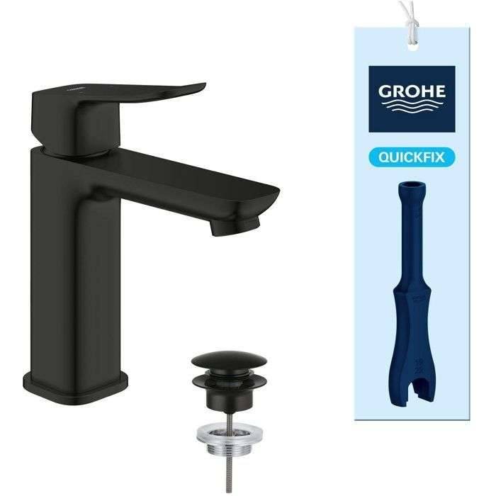 Wastafelkraan - GROHE DICE - Maat M - Klik-klak afvoer - Matzwart-0