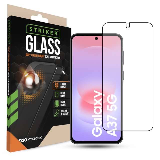 Striker D3O Xtreme Impact Glass Screen Protector - Black Frame - Samsung Galaxy A36 5G/A37 5G/A27 5G-0