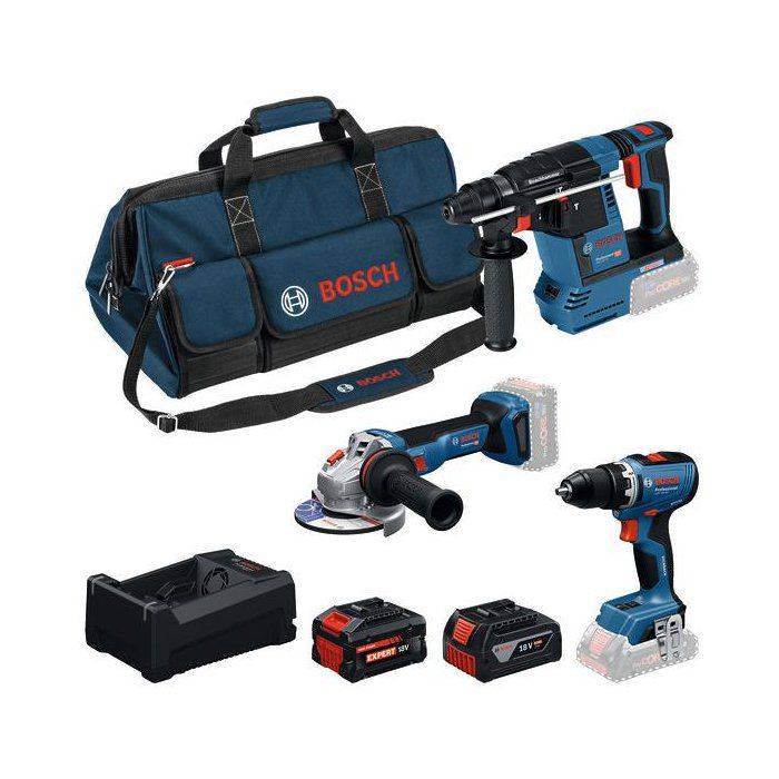BOSCH Combo Kit - GSR 18V-65 + GBH 18V-26 + GWS 18V-11 - 5,0Ah + 5,5Ah Accu + Oplader 12V/18V-0