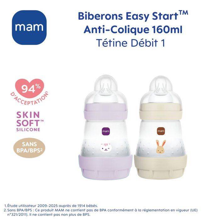 MAM Set van 2 Easy Start Anti-Koliek Flessen 160 ml - Lila + Zand-3