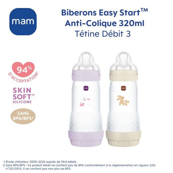 MAM Flessenset van 2 - Easy Start - Anti-kolik - 320 ml - Maat 3 Speen - Lila + Sand-3