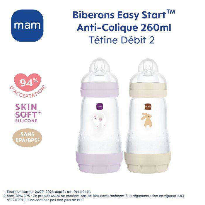 MAM Set van 2 Easy Start Anti-Koliek Flessen 260 ml - Lila + Zand-3