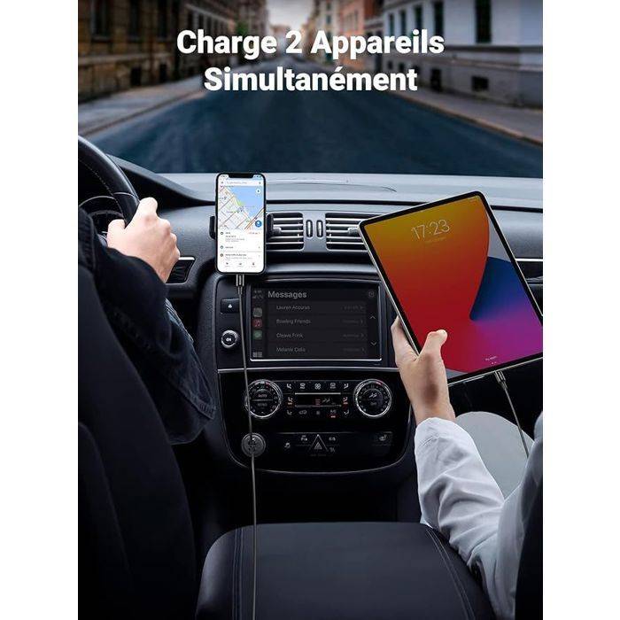 UGREEN Autolader - 1x USB-C + 1x USB-A - 63W - Grijs-2