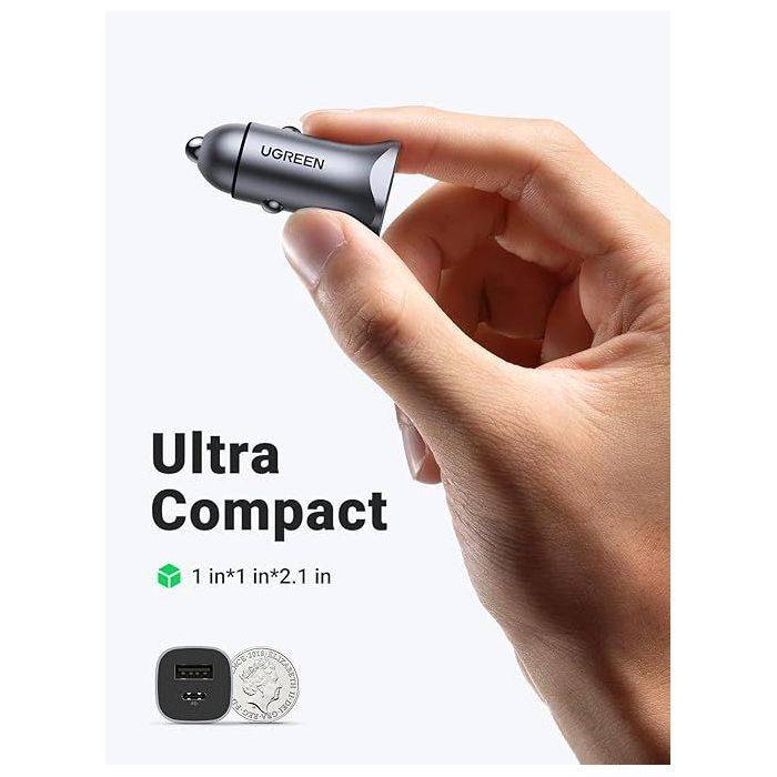 UGREEN Autolader - 1x USB-C + 1x USB-A - 63W - Grijs-3