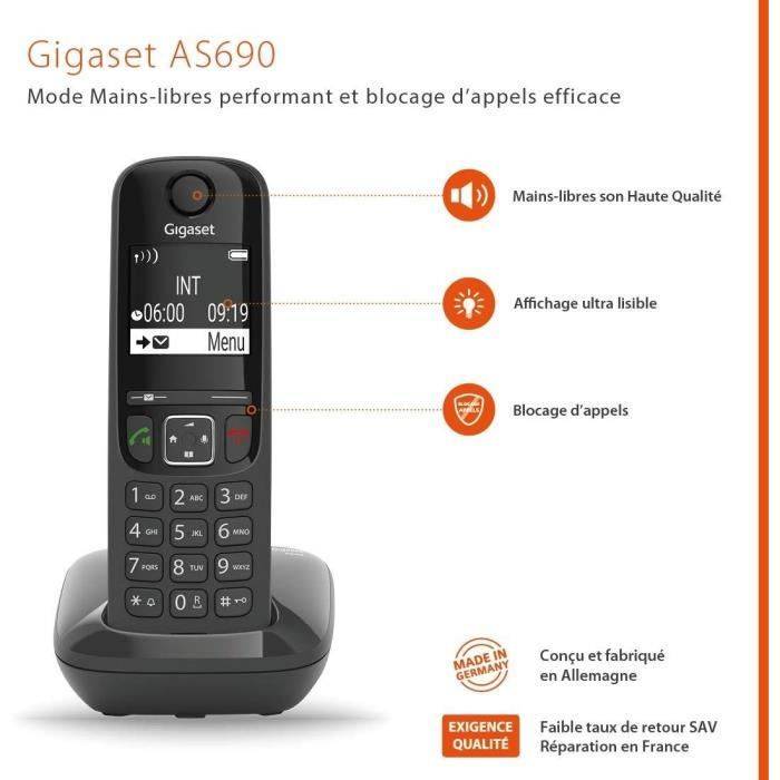 GIGASET AS690 Telefoon - Bedraad - Zwart - Hoogwaardige Handsfree, Belblokkering-2