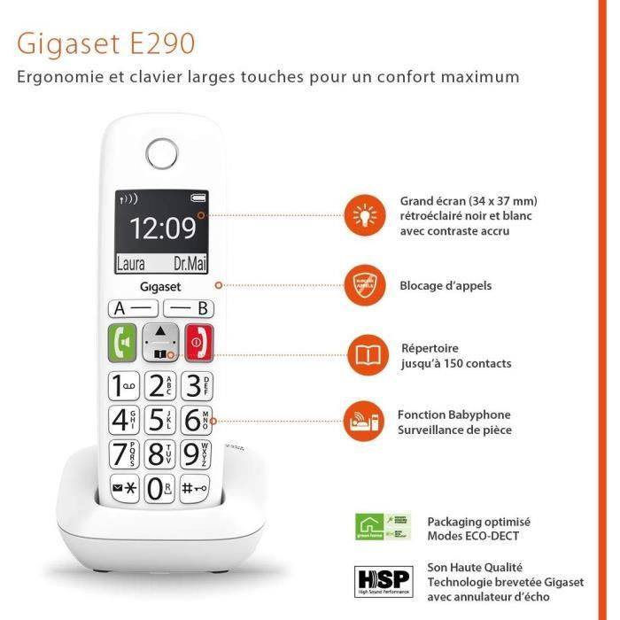 GIGASET E290 Duo Draadloze Telefoon - Wit - Groot Scherm, Grote Knoppen, Audio Boost-4