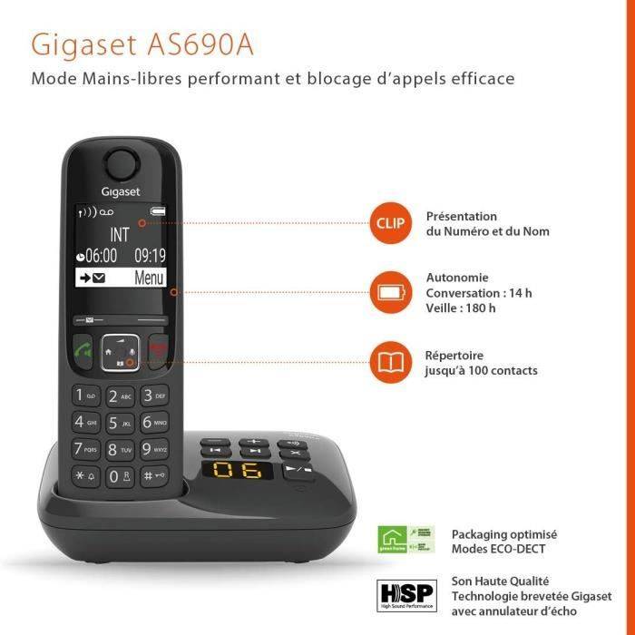 GIGASET AS690 A Quattro Telefoon - Bedraad - Zwart - Antwoordapparaat, Handsfree Modus-4