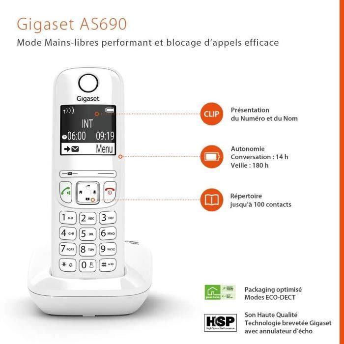 Gigaset AS690 Trio Draadloze Telefoon - Wit - 100 Contacten - Handsfree-3