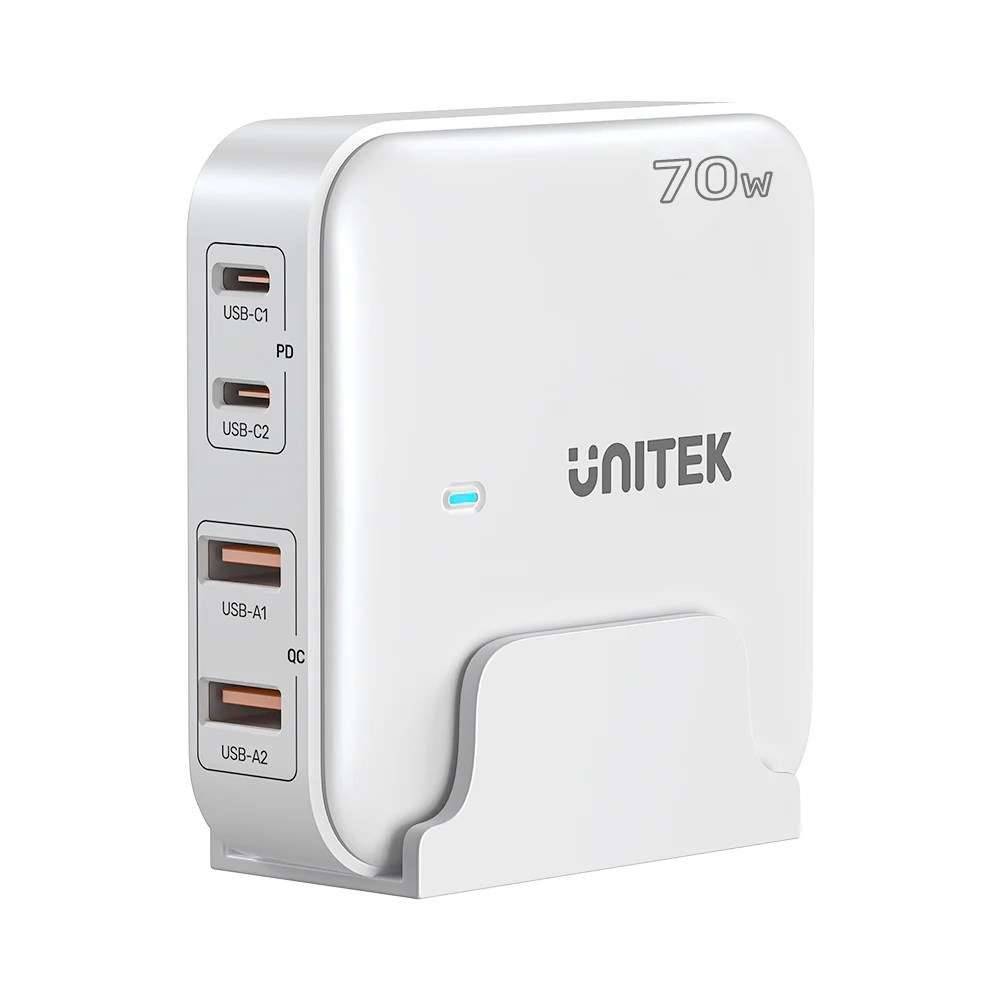 UTK GaN netvoeding oplader - Unitek P1228AWH01-EU | 70W 2x USB-C 2x USB-A-0
