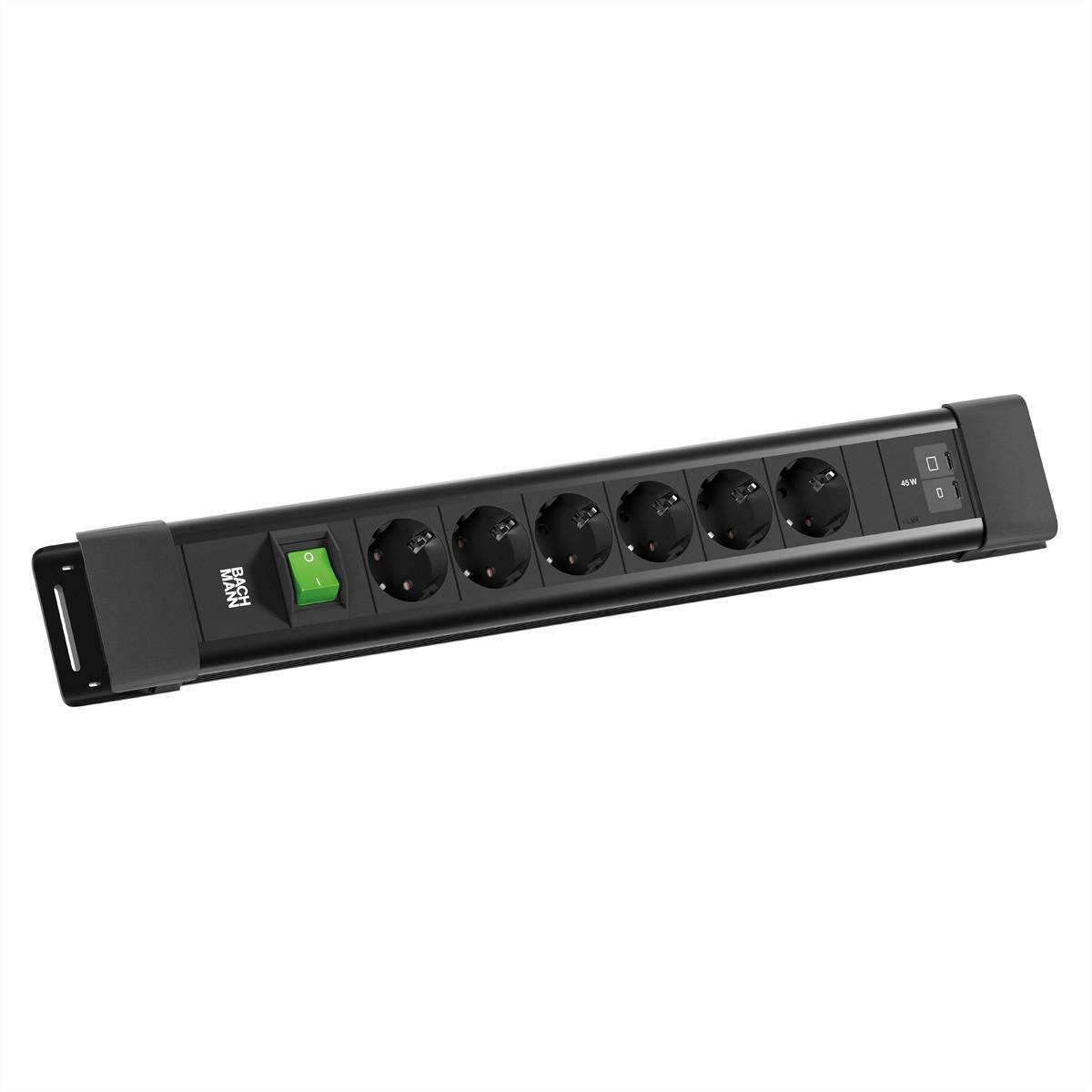 BACHMANN CONNECTUS 6xCEE7/3 1xSchalter, 1xUSB C/C 45W L=2,0m CEE7/7 schwarz-0