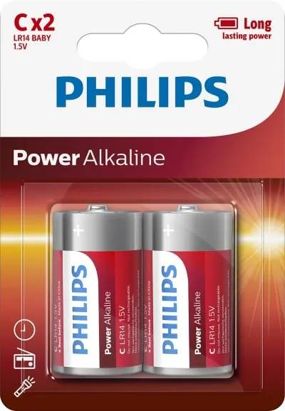 Philips PowerAlkaline 2 x C 1.5V LR14 - 12 - blister - rood-0