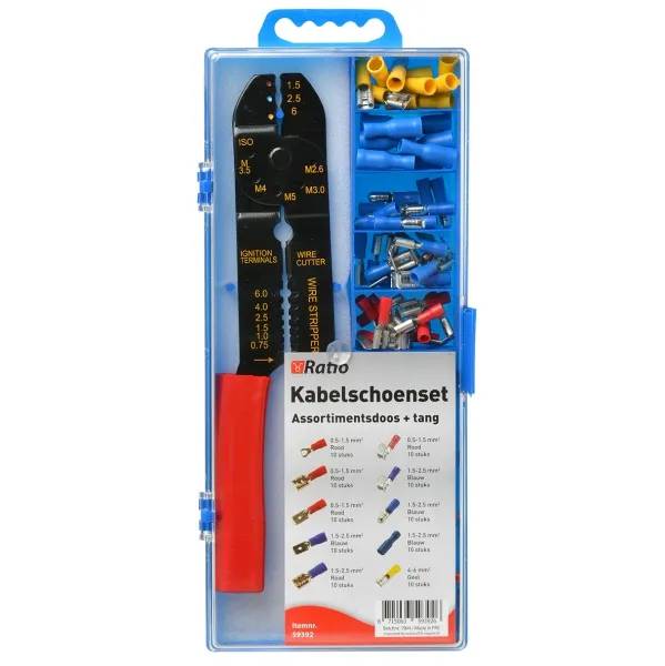 Kabelschoen set +tang diverse kabelschoenen - mix kleur-0