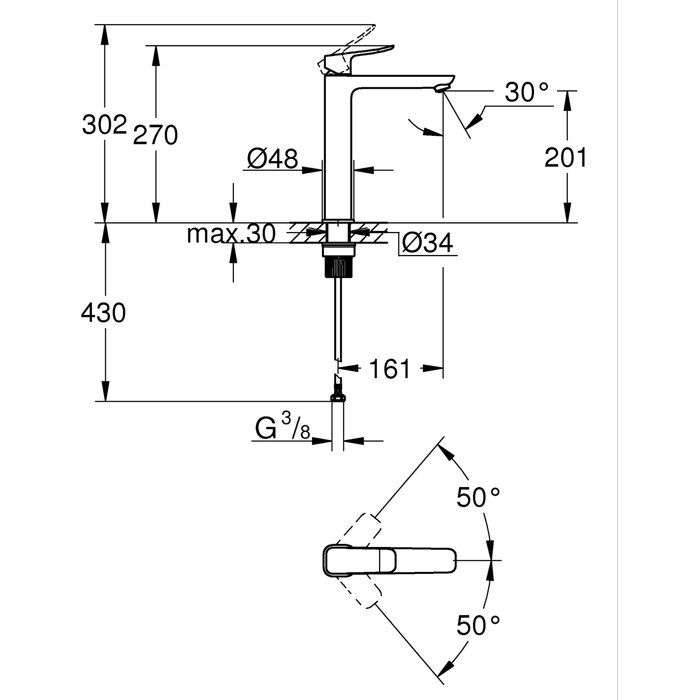 Wastafelkraan - GROHE DICE - Maat XL - Gladde behuizing zonder afvoer - Chroom-1