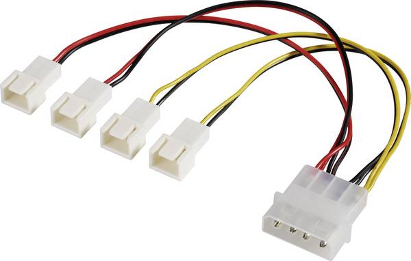 Y-kabel PC-ventilator [4x PC-ventilatorstekker 3-polig - 1x IDE-stroomstekker 4-polig] 0.15 m Zwart, Rood, Geel Akasa