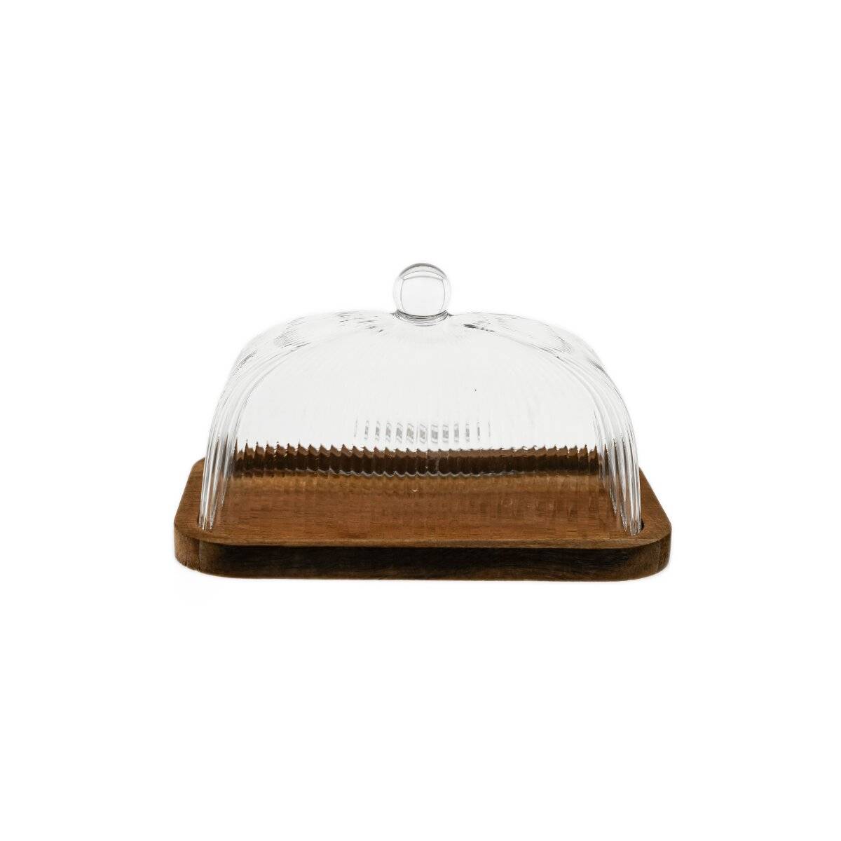 Botervloot met glazen deksel en houten voet - 16 x 10 x 10 cm-0