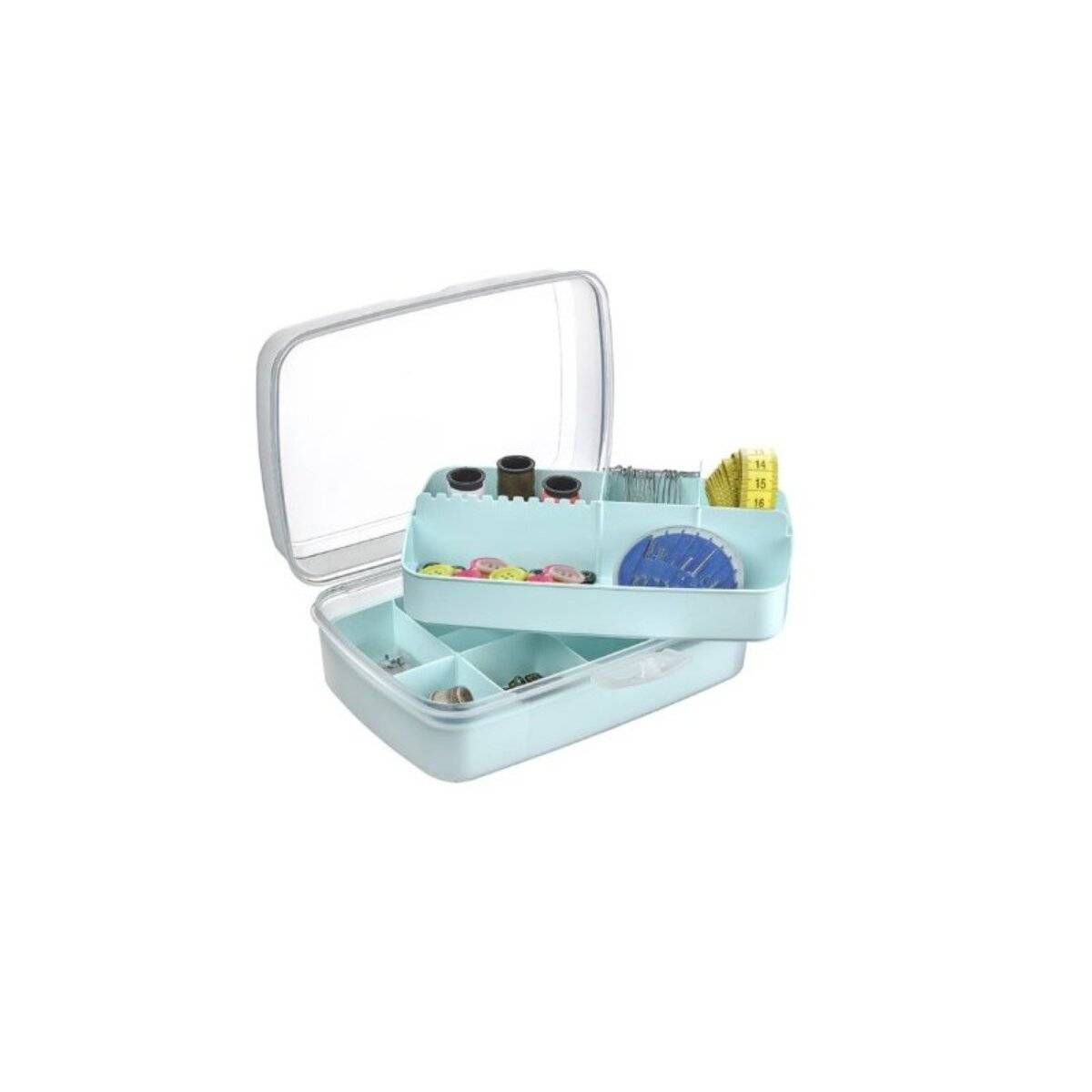 Lunchbox met 2 compartimenten - opbergdoos met deksel, 2 liter, turquoise-0
