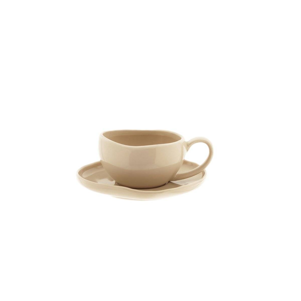 Wave Biscuit Mocha kopjes met schotels - 12-delige set in beige-0