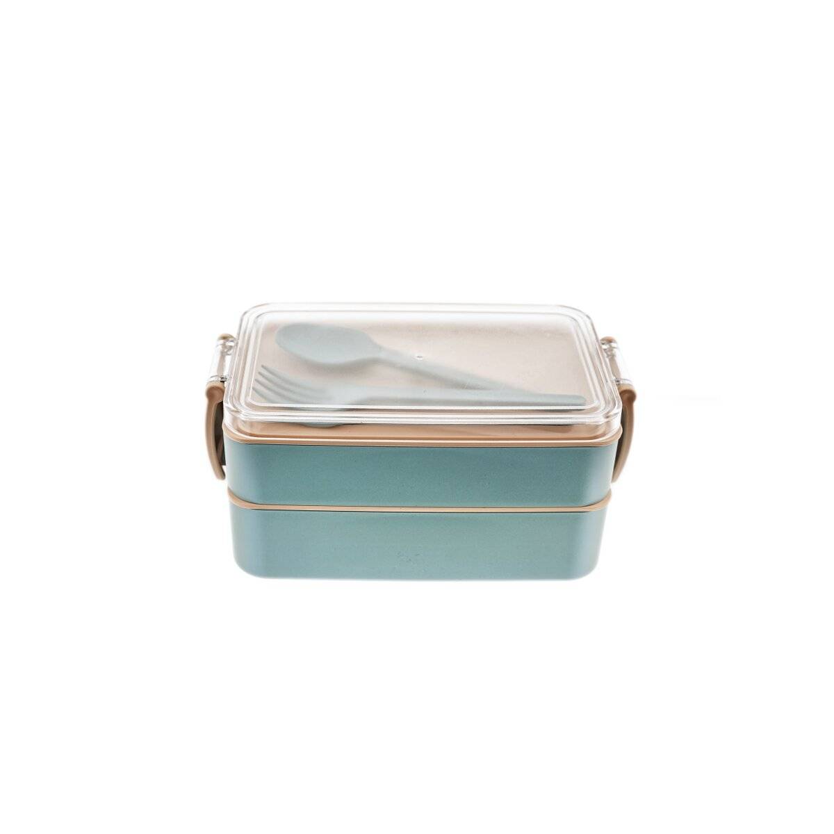 Lunchbox met 4 onderdelen, compartimenten en bestek - lunchbox voor school en kantoor, lichtblauw-roze-2