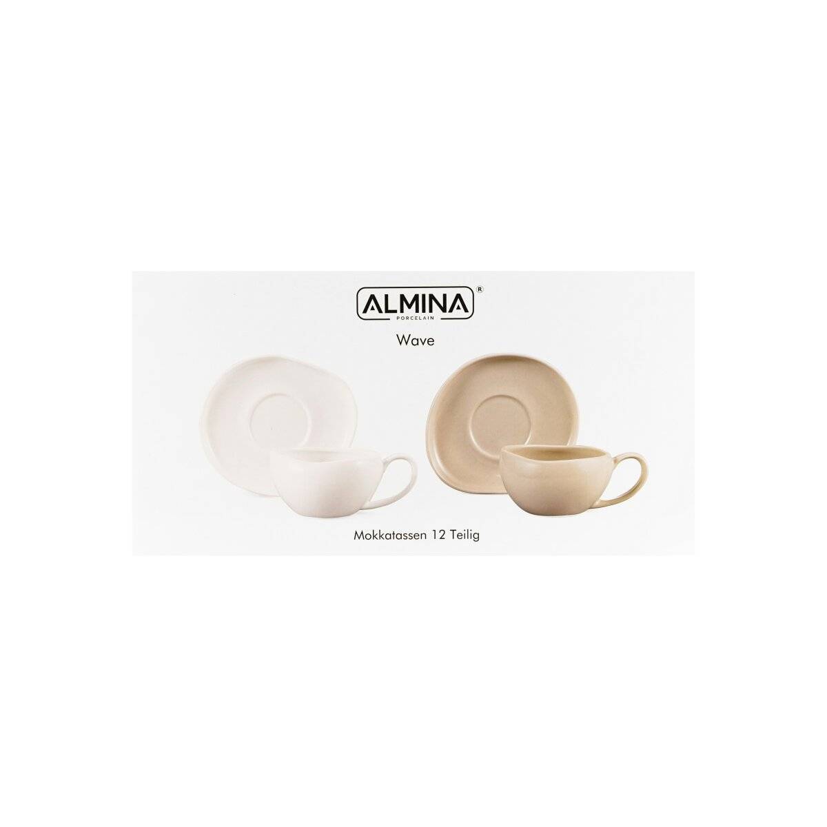 Wave Biscuit Mocha kopjes met schotels - 12-delige set in beige-4