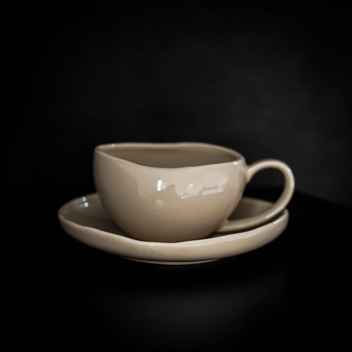 Wave Biscuit koffiekopjes met schotels - 12-delige set in beige, 215 ml-3
