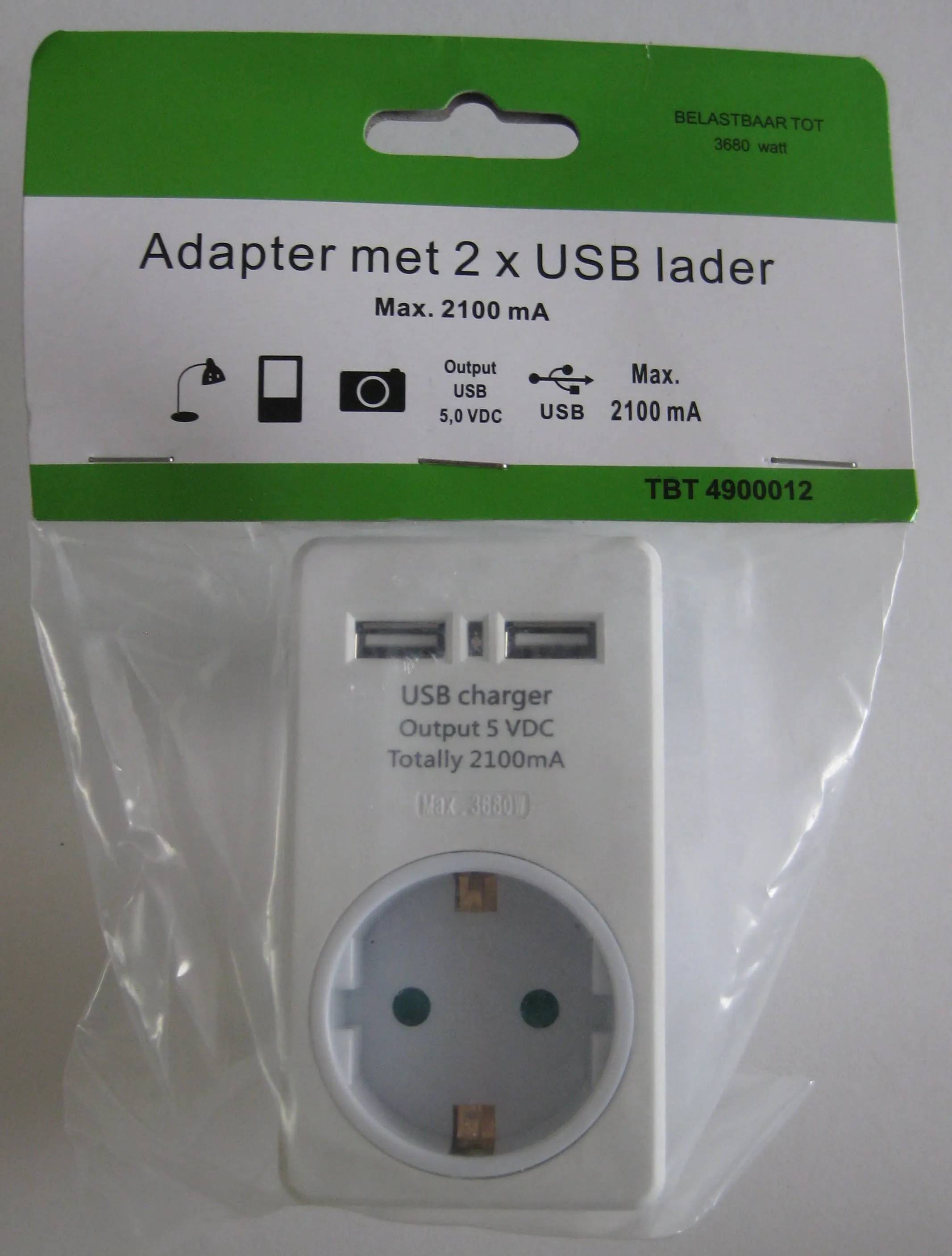 Adapter met 2x USB lader - 2100 mA - 1 - stuk - wit-0