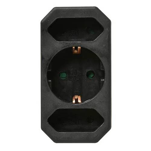 Verdeelstekker 2x euro + 1x RA verticaal zwart - 1 - stuk-0