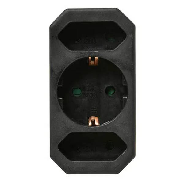 Verdeelstekker 2x euro + 1x RA verticaal zwart - 1 - stuk