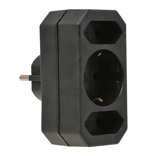 Verdeelstekker 2x euro + 1x RA verticaal zwart - 1 - stuk-1