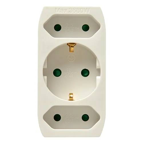 Verdeelstekker 2x euro + 1x RA verticaal wit - 1 - stuk-0