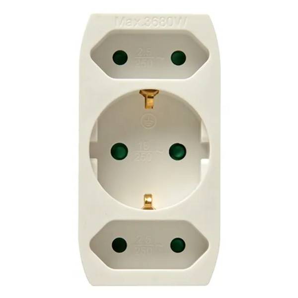 Verdeelstekker 2x euro + 1x RA verticaal wit - 1 - stuk