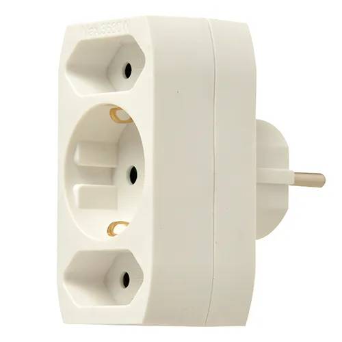 Verdeelstekker 2x euro + 1x RA verticaal wit - 1 - stuk-1