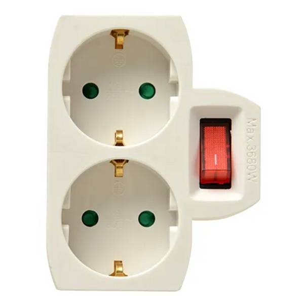 Doorvoerstekker 2V + RA + schakelaar + controlelamp wit - 1 - stuk