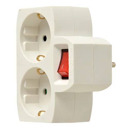 Doorvoerstekker 2V + RA + schakelaar + controlelamp wit - 1 - stuk-1