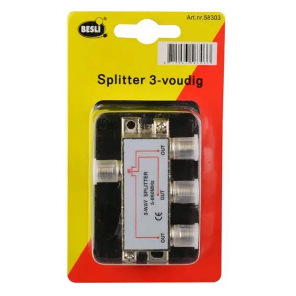 F-connector splitter 3 voudig metaal - 1 - stuk - metaal