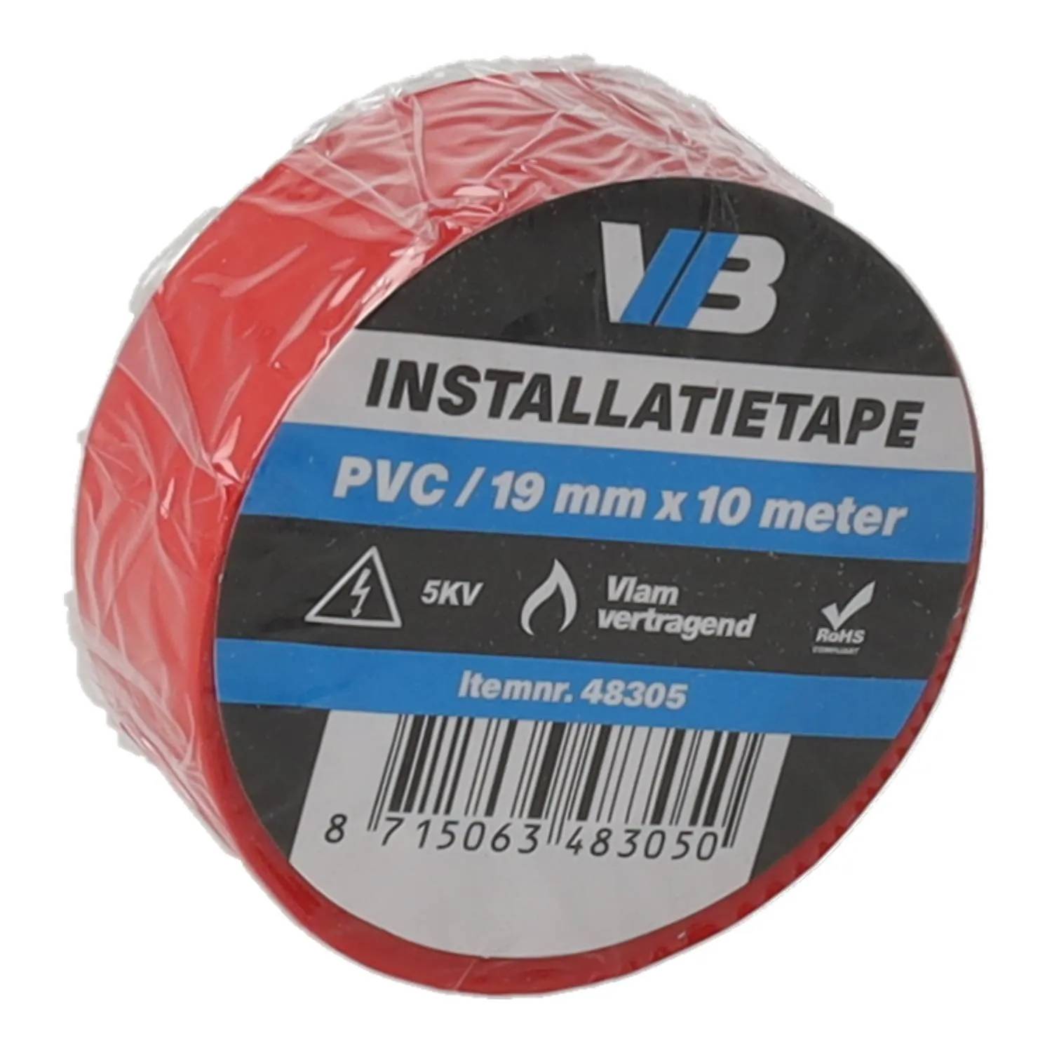 Installatie tape 19mm x 10meter rood - 1 - stuk-1