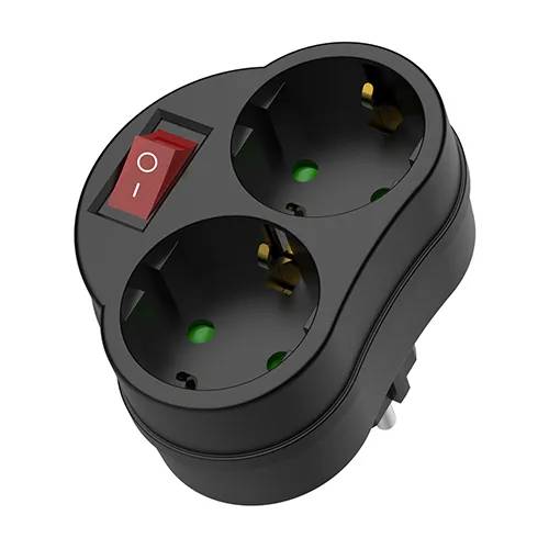 Doorvoerstekker 2V + RA + schakelaar + controlelamp zwart - 1 - stuk-0