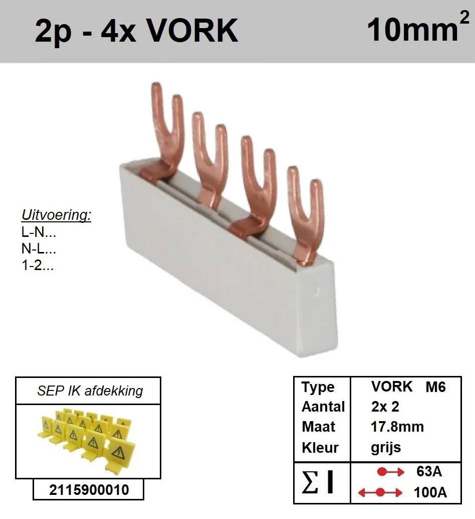 Kamrail vork 2x 2polig tbv 2x aardlekschak. 1P+N - 1 - stuk - grijs-0