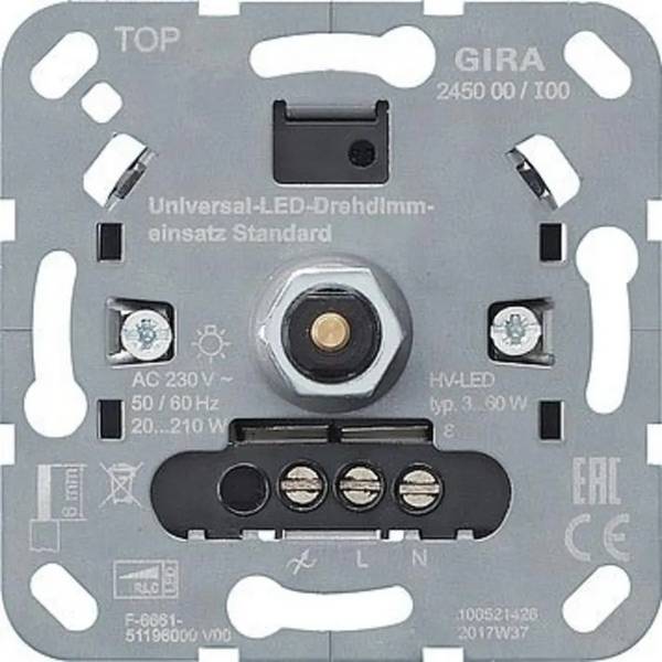 Draaidimmer universeel LED 3 - 60W / 20 - 210W inbouw - metaal
