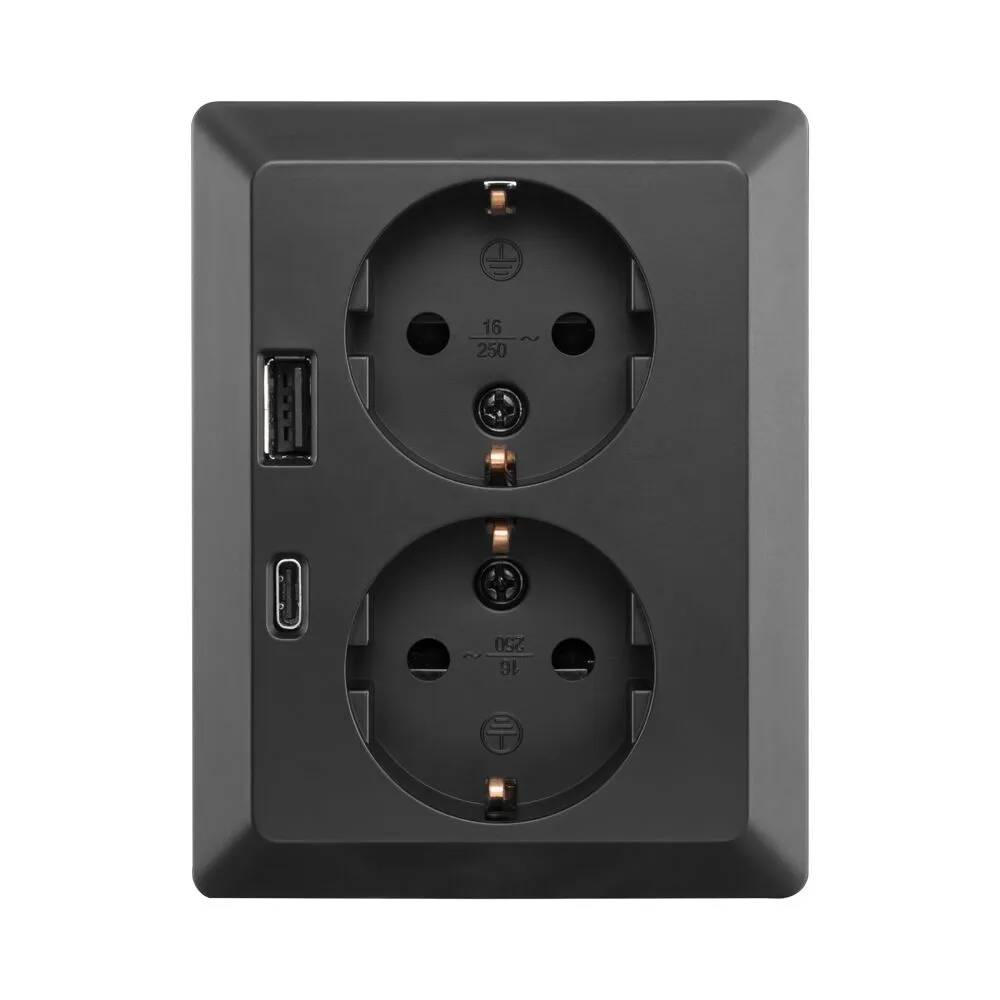 WCD RA 2V + USB A & C half opbouw Mat Zwart-0