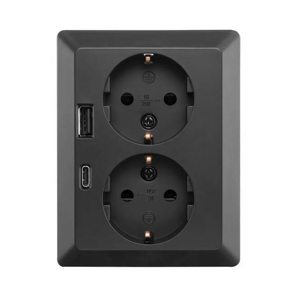 WCD RA 2V + USB A & C half opbouw Mat Zwart