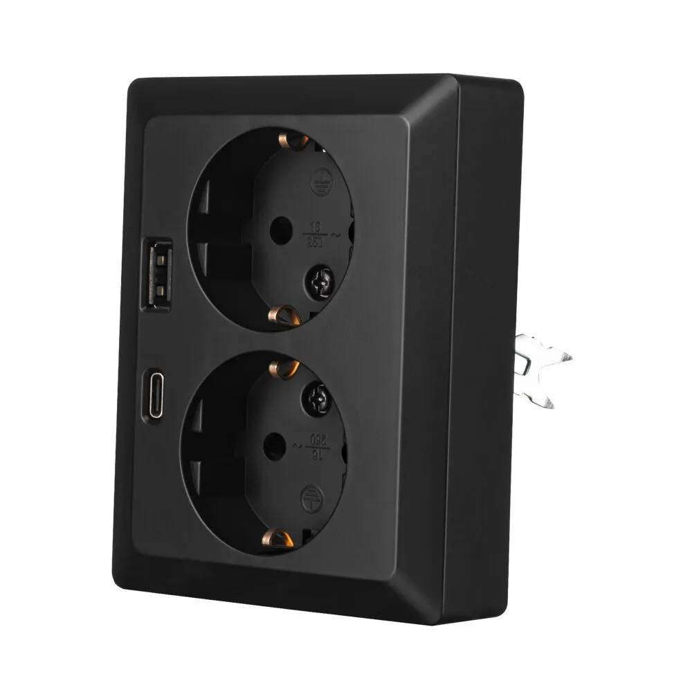 WCD RA 2V + USB A & C half opbouw Mat Zwart-1