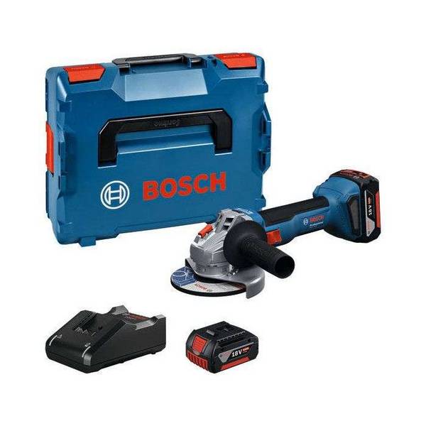 BOSCH PROFESSIONAL Haakse slijper 125 mm - GWS 18V-8 - BOSCH - met 2 x 18V 4.0Ah accu's - lader - L-Boxx - 06019N9002
