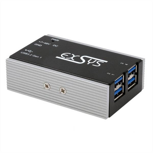 Exsys EXSYS GmbH Kleinster 4-Port USB 3.2 Gen 1 Metall HUB, 15KV ESD Schutz, -40°C bis  USB-hub Zwart